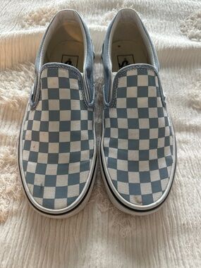 Vans Women’s Slip-On Checkerboard Sneakers - Light Blue & White
